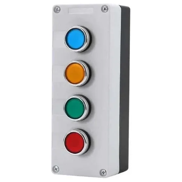 Dörtlü Push Buton Kutusu - Kırmızı / Yeşil / Sarı / Mavi