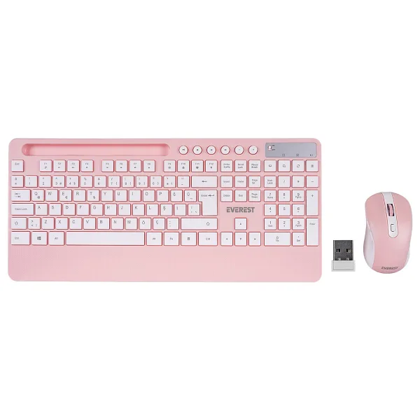 Everest KM-9676 Pembe Kablosuz Klavye Mouse Seti