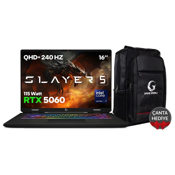 Game Garaj Slayer5 7-5060 C7 Ultra 7 255HX 16 GB 1 TB SSD RTX5060 16" WQXGA Gaming Laptop
