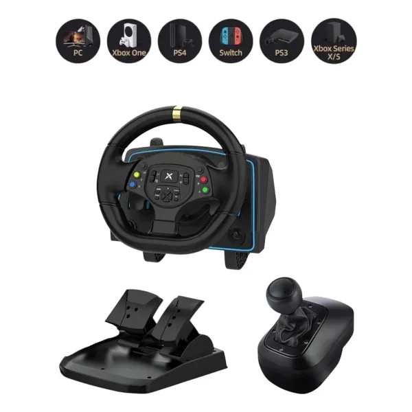 JOYCOR Oyuncu Direksiyon Seti - PC, PS4, PS3, Xbox One S/X ,Switch Uyumlu, Otomatik Vitesli, Deri Kaplama Led Işıklı Hoparlörlü 270 Derece