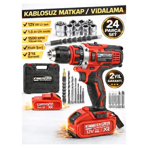 Kimmeer Plus 24 Parça Çelik Mandrelli Matkap - (Şarjlı Matkap Seti) Vidalama
