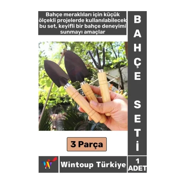 Kompakt Bahçe Hobi Piknik Kamp Toprak Düzenleme Kürek İnce Kürek Tırmık 3 Prça Mini Ahşap Bahçe Seti