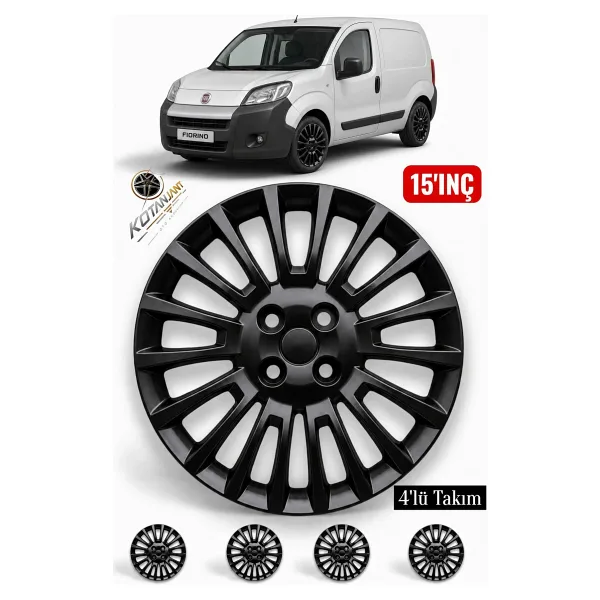 Kotanjant FİAT FİORİNO 15 İnç Jant Kapağı 4'lü Set Piano Black + 4 Amblem