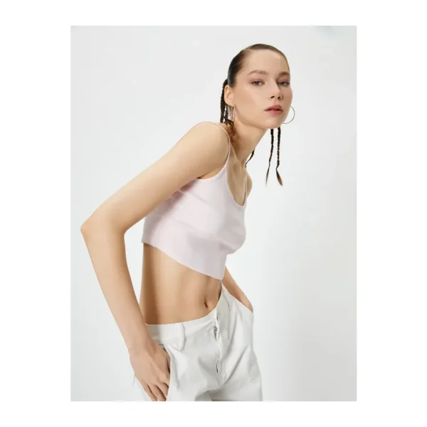 Koton Basic Crop Atlet Ince Askılı Ribanalı Pamuklu - Pembe