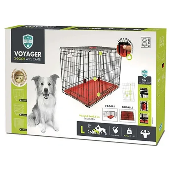 M-Pets Voyager 2 Kapılı Tekerlekli L Kırmızı 91x58x63 cm Köpek Kafesi
