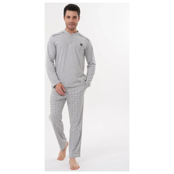 Mecit 2982 Gri Büyük Beden Uzun Kollu Erkek Pijama Takımı Gri