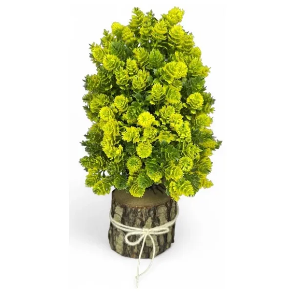 Nettenevime Yapay Çiçek Bonsai Ağacı Sarı Kozalaklı Kütük Saksıda Dekoratif Yapay Ağaç Bonzai 30x15 CM