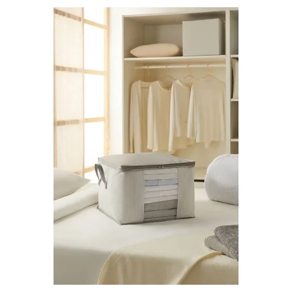 Ocean Home Textile Orta Boy Pvc Pencereli Gri Çizgili Stuff & Things Hurç 45 x 40 x 30 cm