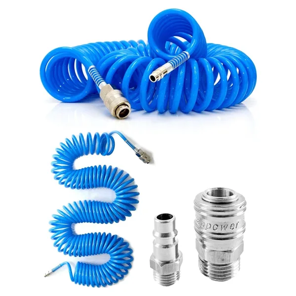 PROXTECH Profesyonel Yüksek Kalite Kompresör Spiral Hava Hortumu 8 Mm 15 Mt Hava Jakı Kompresör Recor Seti
