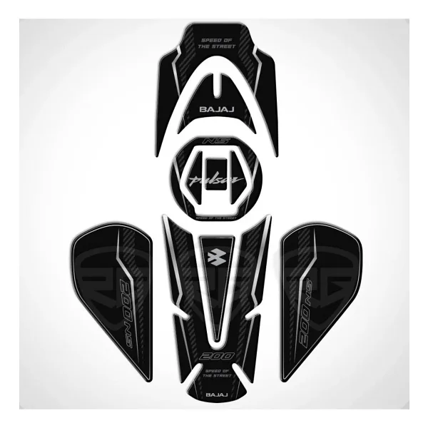 Redline Grafik Redlinegrafik Bajaj Pulsar NS 200 2011-2020 Uyumlu Tank Pad Set Dark Carbon Serisi Siyah-Karbon