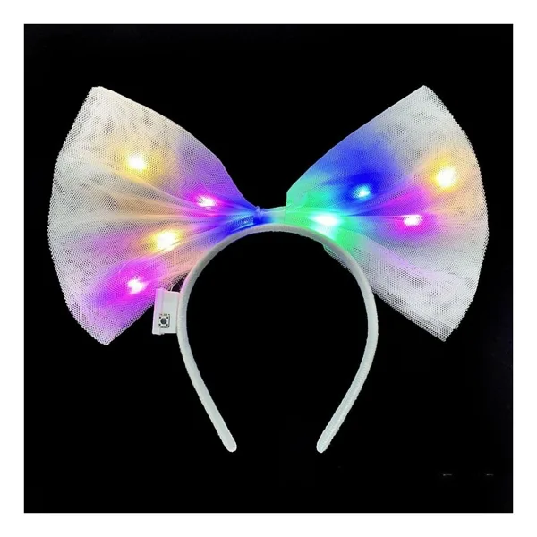 Rengarenk Led Isikli Fiyonk Sekilli Tul Parti Taci Beyaz Renk 25X25 Cm
