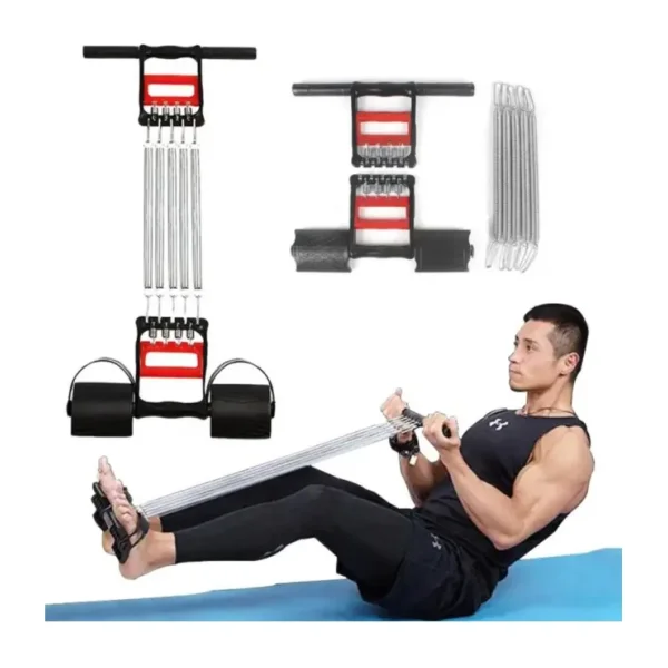 Renkli 5 Dirençli Çelik Yay Spor Aleti El, Ayak ve Göğüs Egzersiz Seti - Açık Beyaz - Gri - Seçenek 1