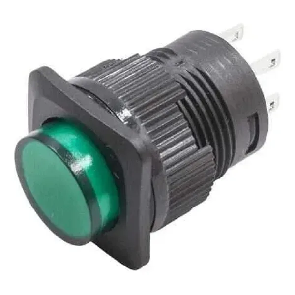 RL16-504B 16MM Plastik 4 Pin Yaylı Buton Yeşil