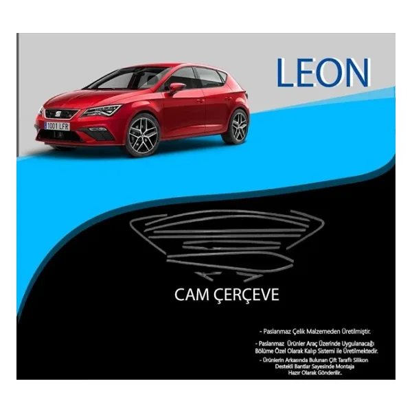 Seat Leon Uyumlu Krom Cam Çerçevesi Paslanmaz Çelik 12 Parça Leon MK3 (2013-2020)