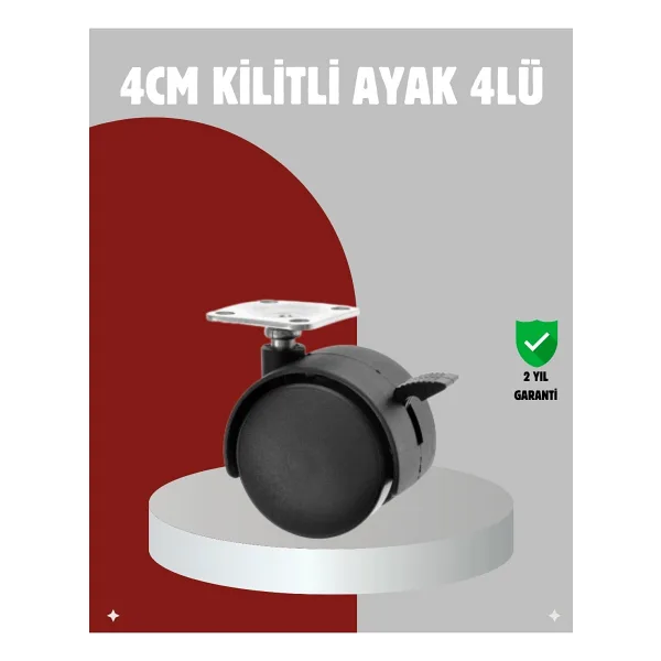 Shopwave Mobilya Için Kilitli 4 cm Tekerlek Ayak Seti