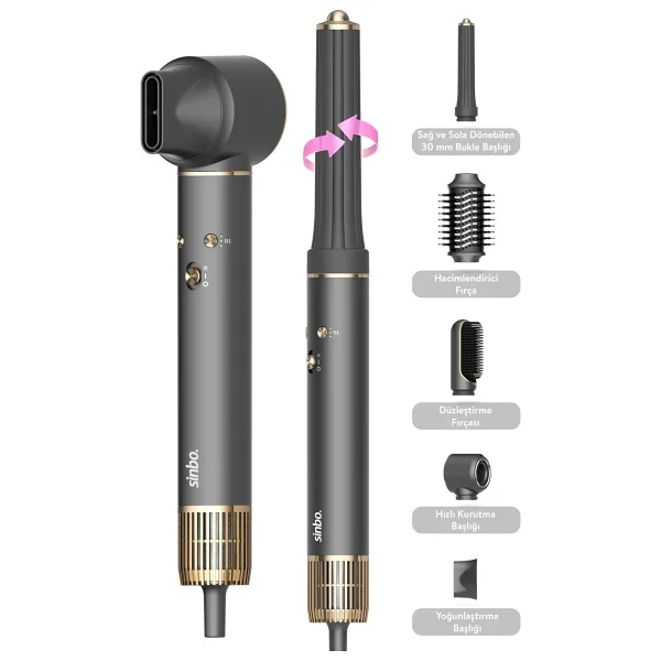Sinbo SHD-1719 Pro Compact Graphite Gray Saç Şekillendirme Seti