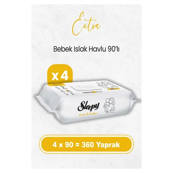 Sleepy Extra 90 Yaprak 4'lü Paket Islak Bebek Havlusu