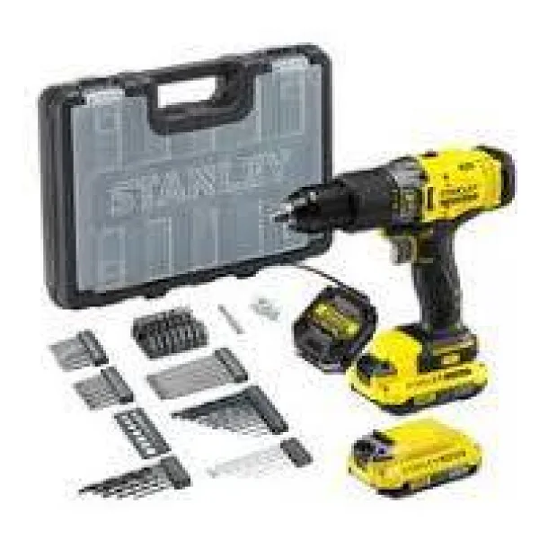 Stanley Fatmax SCD718D2A 18V V20 2.0 Ah Çift Akülü Darbeli Matkap + 83Parça Aksesuar