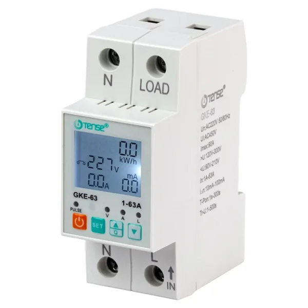 Tense Monofaze Dijital Kaçak Akım Ve Aşırı Gerilim Koruma Kw Ölçüm Rölesi 2P 63A 120V-220V-300V