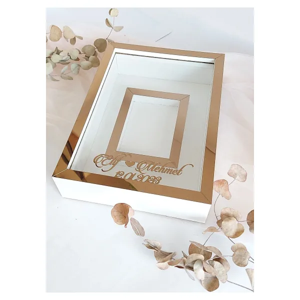 Verda Çerçeve Yeni Model Ledsiz 25x35 Cm Beyaz-bronz Fotoğraf Alanlı Model Tasarım Gül Kutusu Anı Çerçevesi!