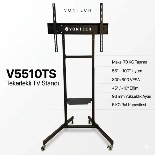 Vontech V5510TS 55-100 inç Tekerlekli TV Standı