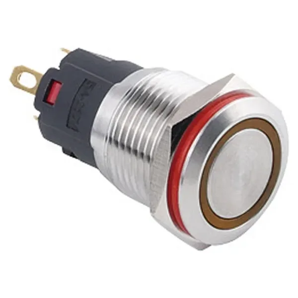 WD16A-P1-E 16mm Düz Yaylı Işıklı Metal Buton - Sarı