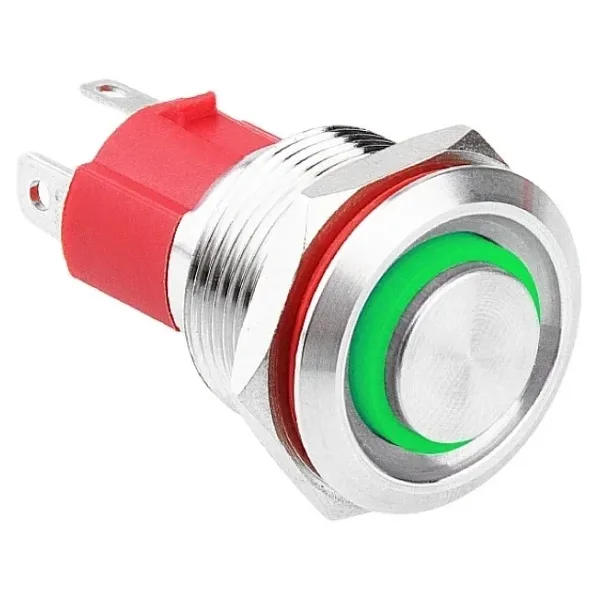WD19D-G1Z-E 19mm Çıkık Anahtarlı Işıklı Metal Buton - Yeşil