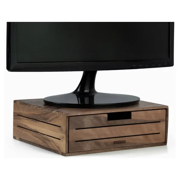 Woodsaka 3line Çekmeceli Monitör Stand & Araç-Gereç Saklama Kutusu - Büyük - Ceviz Ağacından