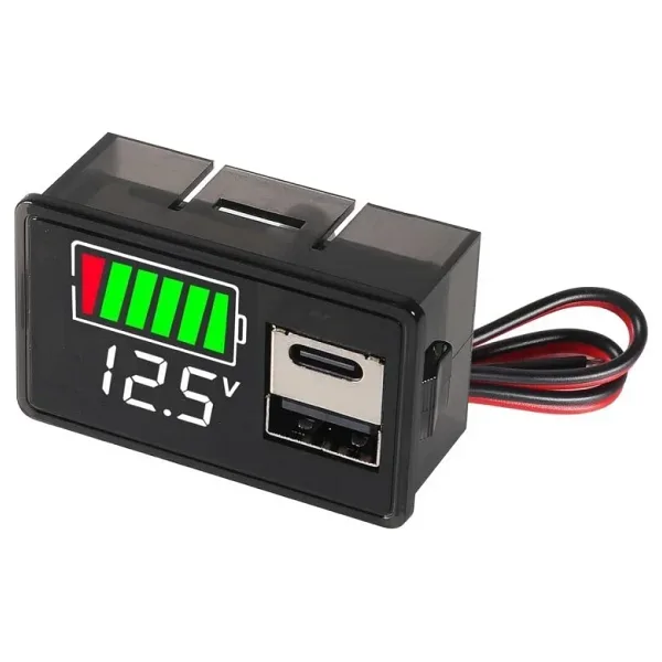 12V Akü Kapasite Göstergesi USB+Type-C - Beyaz