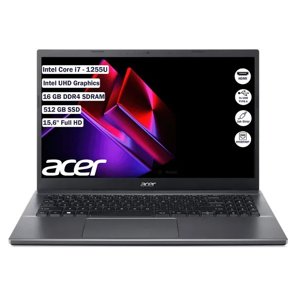 Acer Extensa 15 EX215-55-704F NX.EGYEY.006 i7-1255U 16 GB 512 GB SSD Iris Xe Graphics 15.6" Full HD Notebook