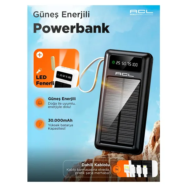 ACLPOWER Pw-61 30000mah Güneş Enerjili Powerbank