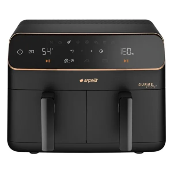 Arçelik 2400 W Çift Hazneli 8,5 Lt Siyah Airfryer, Zamanlayıcı ve Yağsız Pişirme Teknolojisi