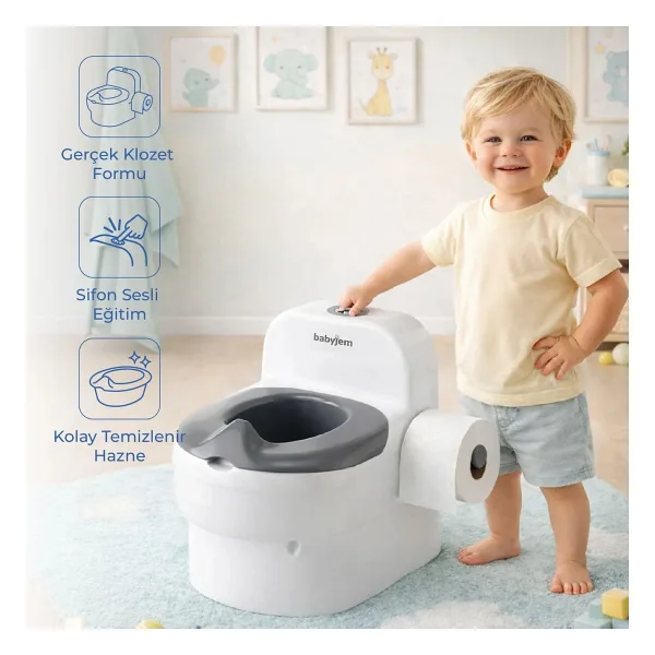 Babyjem Bebeğimin İlk Tuvaleti Sifon Sesli Lazımlık Oturak PP5 Malzemeden Yapılmış Ergonomik Tasarım