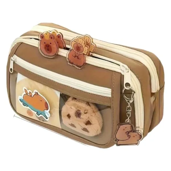 Capybara Kalem Kutusu Kapibara kalemlik büyük kapasiteli aksesuarlı geniş büyük boy Kawaii Kore Tarzı Sevimli Kalem Kutusu (1 ADET DOLL+5 ADET STİCKER DAHİLDİR)