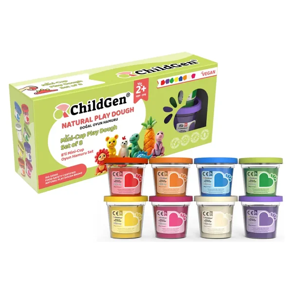 ChildGen Doğal Oyun Hamuru - Mini-Cup- 8'li Set (8x65gr)