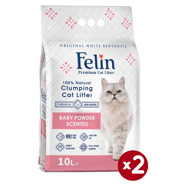 Felin Bebek Pudrası Kokulu 10 lt 2'li Bentonit Kedi Kumu