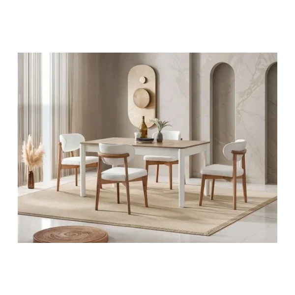 Gazzini Furniture Polo Beyaz Teddy Natural Ahşap Bohem Sandalye - Natural - Beyaz