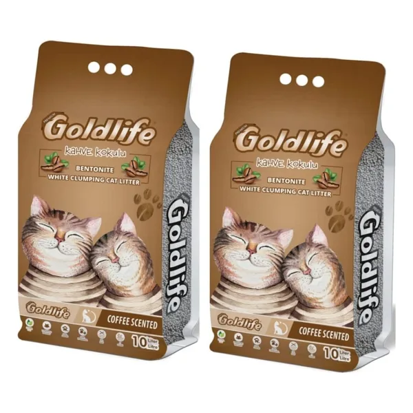 Goldlife Kahve Kokulu İnce Taneli 10 lt 2'li Bentonit Kedi Kumu
