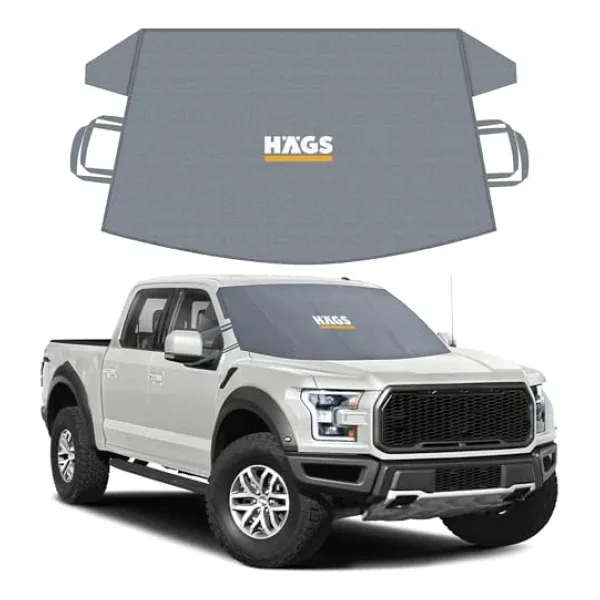 Haegs Buz Ve Kar Önleyici Araç Ön Cam Örtüsü Brandası Ağır Hizmet Tipi 600D Oxford Kumaş Arabalar, Suv'Lar, Kamyonetler İçin Oto Ön Cam Koruyucu Güneşlik Don Örtüsü (185X109Cm) Xl - Gri