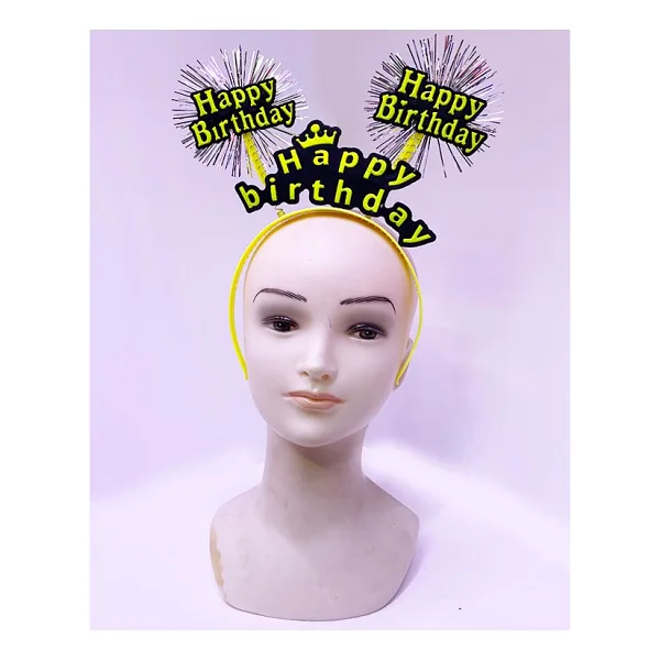 Happy Birthday Püsküllü Neon Sarı Renk Doğum Günü Tacı 22x19 cm