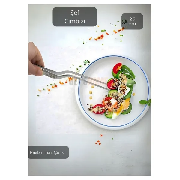 Kıvrımlı Şef Cımbızı Paslanmaz Dekor Cımbızı Çelik Yemek Cımbızı Maşa 26 cm