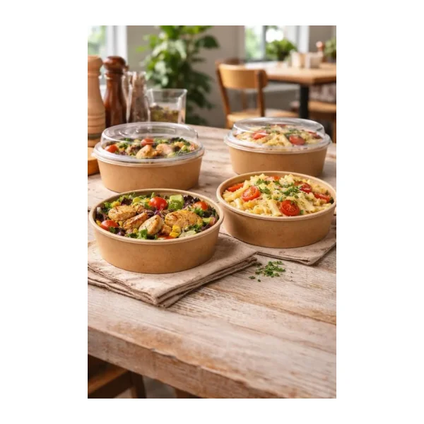Kraft Karton Salata Kasesi Kapaklı 1100cc 100 Adet