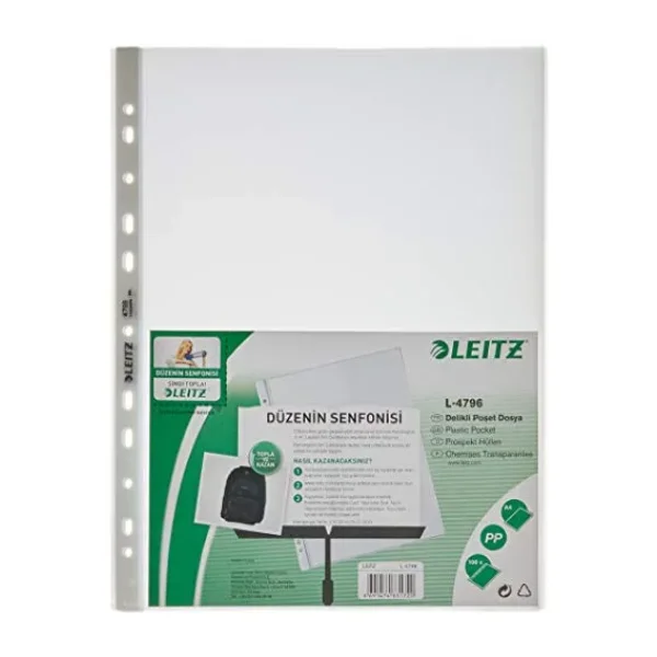 Leitz 4796 A4 Delikli Şeffaf Poşet Dosya 100'lü Paket