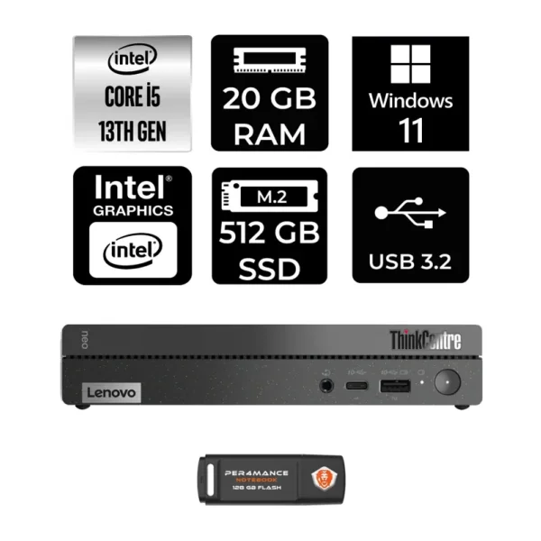 Lenovo Thinkcentre 50Q Gen 4 Intel Core I5 13420H 20GB 512GB SSD W11H 12LN0048TR Mini Pc & Per4 USB Bellek 12LN0048TRP367