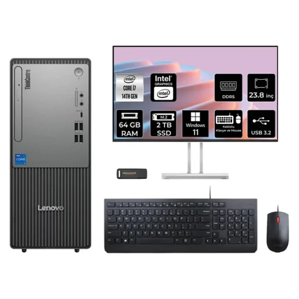 Lenovo Thinkcentre Neo 50T G5 İ7 14700 64Gb 2Tb Ssd W11P Masaüstü Bilgisayar + 23.8" Monitör