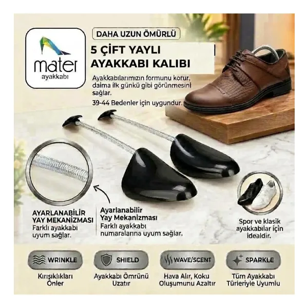 Mater 5 Çift Erkek Yaylı Ayakkabı Kalıbı 39-44