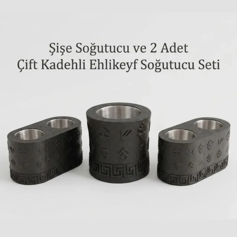 Mottopi Ehlikeyf Şişe Soğutucu ve 2 Adet Çift Kadeh Soğutucu Ehlikeyf, Termojelli Şişe Soğutucu, Şarap, Rakı, Viski Kova Jelli - Şişe+2 Çift Kadeh Ehlikeyf