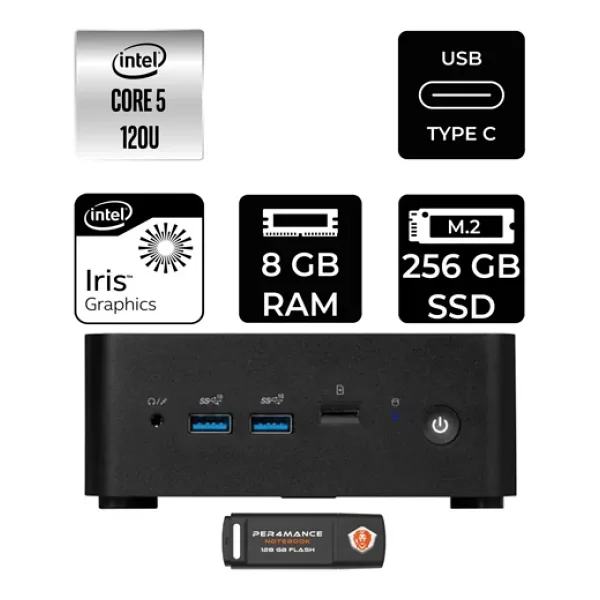 Msı Cubi Nuc Intel Core 5 120U 8Gb 256Gb Ssd Fdos Mini Masaüstü Bilgisayar & Per4 Usb