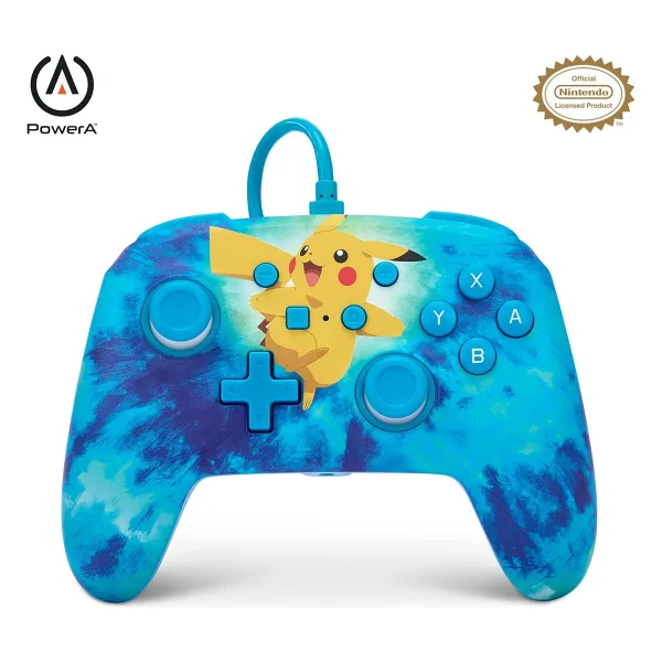Nintendo Switch için geliştirilmiş kablolu PowerA Controller - Tie Dye Pikachu, Gamepad, oyun kumandası, kablolu denetleyici, resmi lisanslı