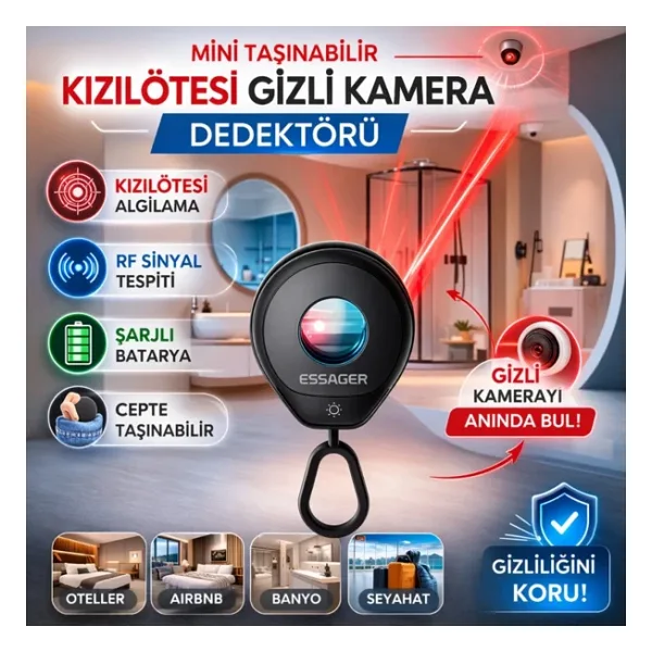 Polham Mini Taşınabilir Kızılötesi Kamera Dedektörü Rf Sinyal Tespiti Şarjlı Otel, Airbnb Güvenlik Cihazı